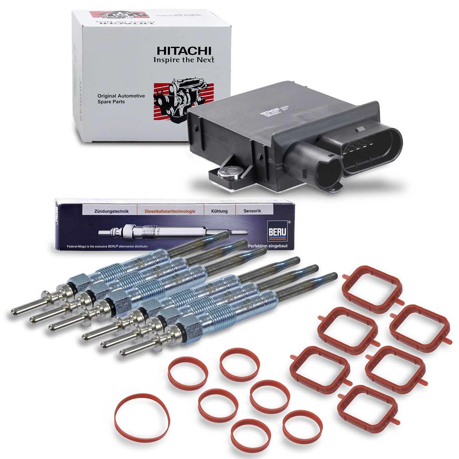 Astemo Steuergerät Glühzeit + 6x Glühkerzen + 1x Dichtsatz Ansaugkrümmer [Hersteller-Nr. 40279452] für BMW
