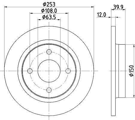 Hella Bremsscheibe Hinterachse Voll [Hersteller-Nr. 8DD355126-611] für Ford
