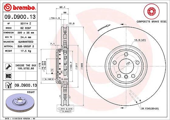 Brembo 1x Bremsscheibe belüftet vorne rechts [Hersteller-Nr. 09.D900.13] für BMW