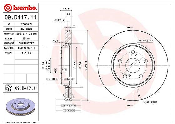 Brembo Bremsscheibe Vorderachse belüftet [Hersteller-Nr. 09.D417.11] für Toyota