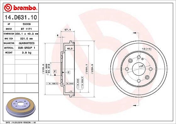 Brembo 1x Bremstrommel [Hersteller-Nr. 14.D631.10] für Mazda
