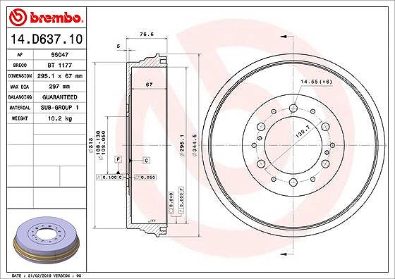 Brembo 1x Bremstrommel [Hersteller-Nr. 14.D637.10] für Toyota