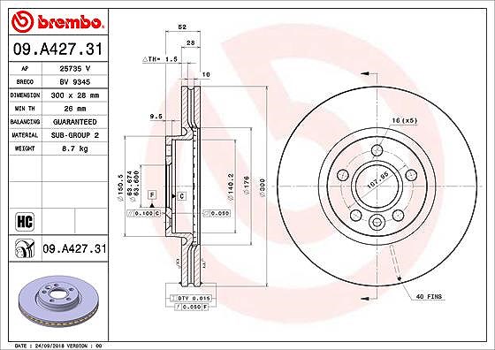 Brembo 1x Bremsscheibe [Hersteller-Nr. 09.A427.31] für Volvo