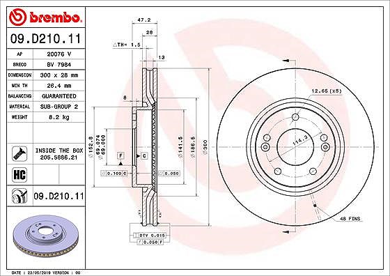 Brembo Bremsscheibe [Hersteller-Nr. 09.D210.11] für Hyundai, Kia