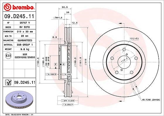 Brembo 1x Bremsscheibe [Hersteller-Nr. 09.D245.11] für Subaru