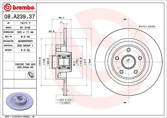 Brembo 1x Bremsscheibe [Hersteller-Nr. 08.A239.37] für Renault