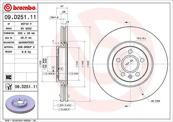 Brembo 1x Bremsscheibe [Hersteller-Nr. 09.D251.11] für Volvo