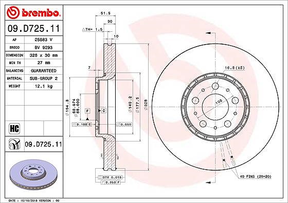 Brembo 1x Bremsscheibe [Hersteller-Nr. 09.D725.11] für Volvo