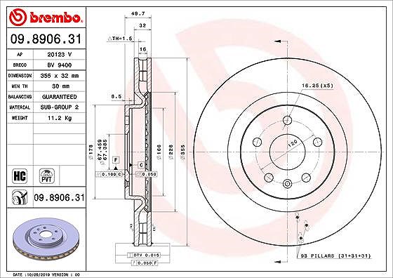 Brembo 1x Bremsscheibe [Hersteller-Nr. 09.8906.31] für Chevrolet