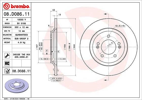 Brembo Bremsscheibe [Hersteller-Nr. 08.D086.11] für Hyundai
