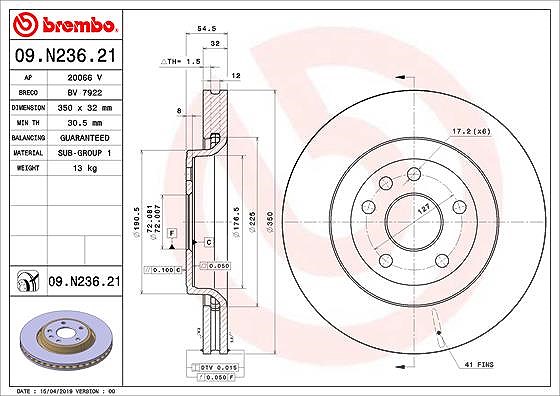 Brembo 1x Bremsscheibe Vorderachse Belüftet [Hersteller-Nr. 09.N236.21] für Dodge, Jeep