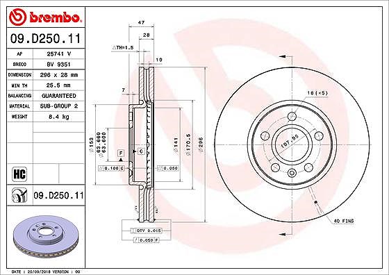 Brembo 1x Bremsscheibe [Hersteller-Nr. 09.D250.11] für Volvo