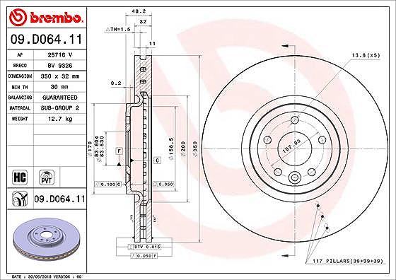 Brembo 1x Bremsscheibe [Hersteller-Nr. 09.D064.11] für Jaguar