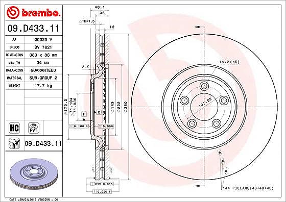 Brembo 1x Bremsscheibe [Hersteller-Nr. 09.D433.11] für Jaguar