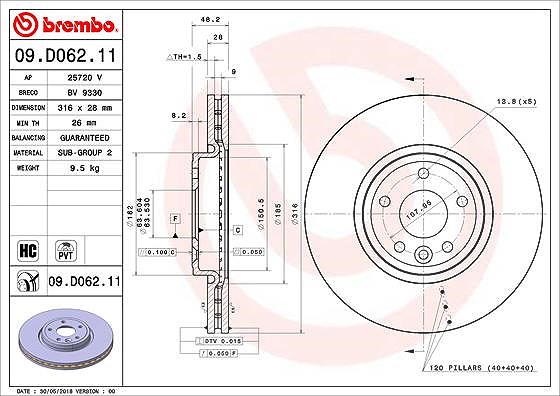 Brembo 1x Bremsscheibe [Hersteller-Nr. 09.D062.11] für Jaguar