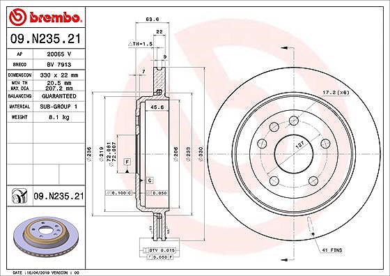 Brembo Bremsscheibe [Hersteller-Nr. 09.N235.21] für Dodge, Jeep