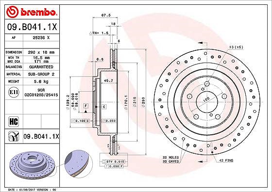 Brembo Bremsscheibe [Hersteller-Nr. 09.B041.1X] für Subaru