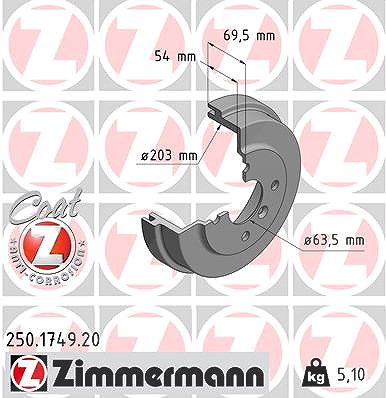 Zimmermann Bremstrommel [Hersteller-Nr. 250.1749.20] für Ford