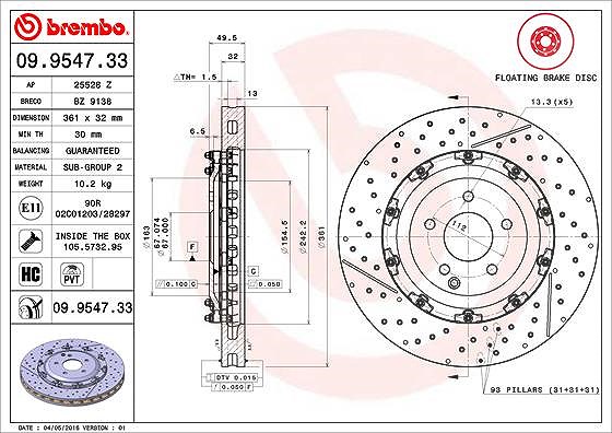 Brembo 1x Bremsscheibe [Hersteller-Nr. 09.9547.33] für Mercedes-Benz