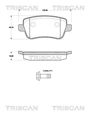 Triscan Bremsbelagsatz, Scheibenbremse [Hersteller-Nr. 811015043] für Fiat