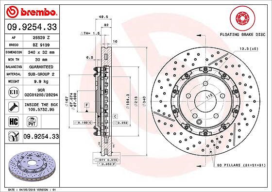 Brembo 1x Bremsscheibe [Hersteller-Nr. 09.9254.33] für Mercedes-Benz