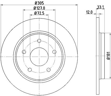 Hella Bremsscheibe Hinterachse Voll [Hersteller-Nr. 8DD355115-801] für Fiat, Dodge, Chrysler