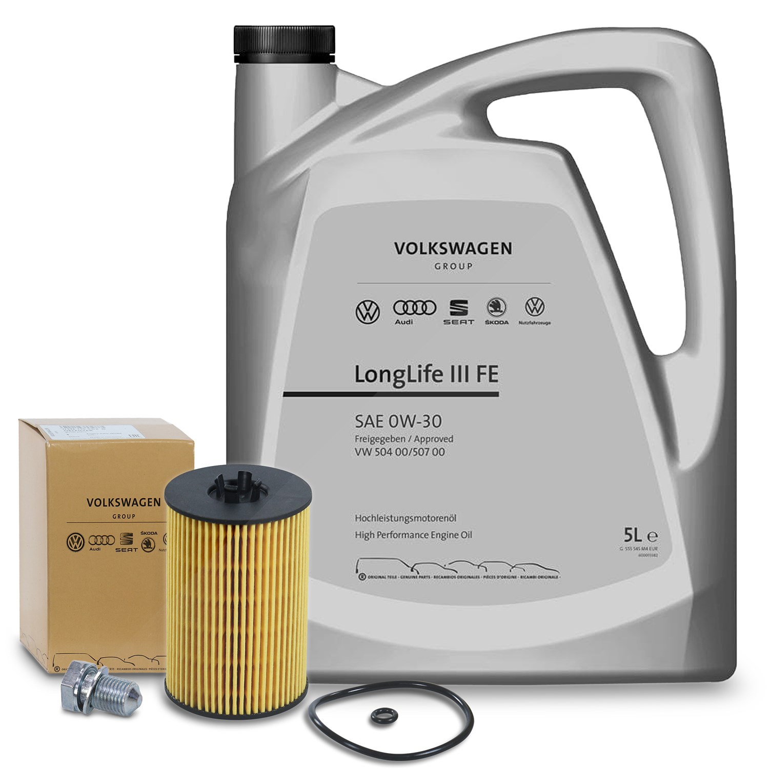 Vag Ölfilter + 5l 0W-30 Motoröl [Hersteller-Nr. 40280348] für Seat, Audi, Man, VW, Skoda
