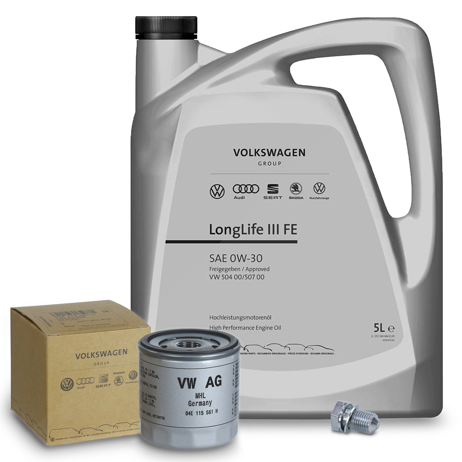 Vag Ölfilter + 5l 0W-30 Motoröl [Hersteller-Nr. 40280358] für Seat, Audi, Cupra, VW, Skoda
