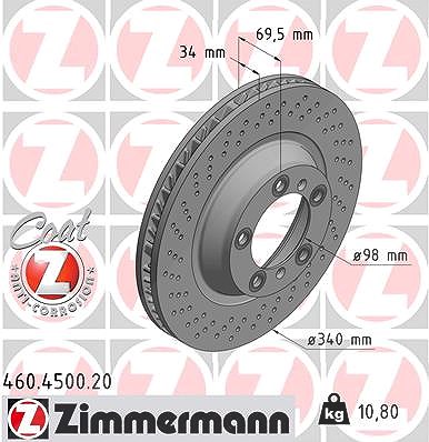 Zimmermann 1x Bremsscheibe Vorderachse Links [Hersteller-Nr. 460.4500.20] für Porsche