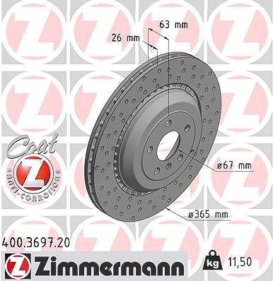 Zimmermann 1x Bremsscheibe [Hersteller-Nr. 400.3697.20] für Mercedes-Benz