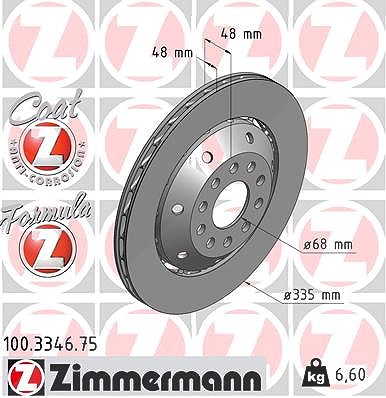 Zimmermann 1x Bremsscheibe Hinterachse Rechts [Hersteller-Nr. 100.3346.75] für Audi