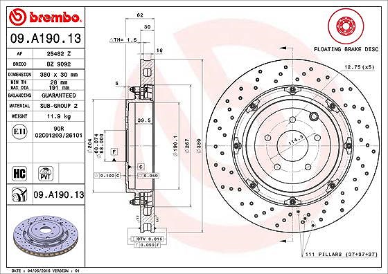 Brembo 1x Bremsscheibe [Hersteller-Nr. 09.A190.13] für Nissan