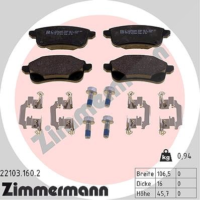 Zimmermann Bremsbeläge mit Zubehör hinten (Satz) [Hersteller-Nr. 22103.160.2] für Renault
