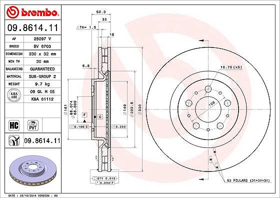 Brembo 1x Bremsscheibe [Hersteller-Nr. 09.8614.11] für Volvo