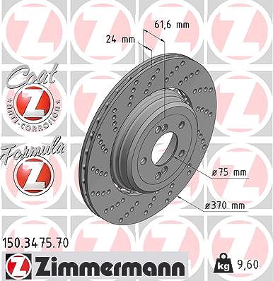 Zimmermann 1x Bremsscheibe Hinterachse Links [Hersteller-Nr. 150.3475.70] für BMW