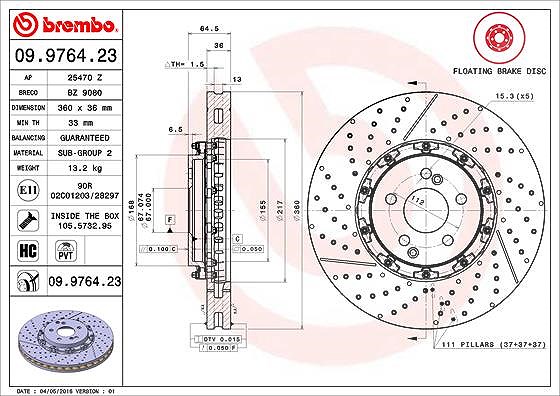 Brembo 1x Bremsscheibe belüftet vorne [Hersteller-Nr. 09.9764.23] für Mercedes-Benz