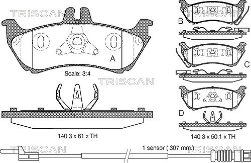 Triscan Bremsbelagsatz, Scheibenbremse [Hersteller-Nr. 811023029] für Mercedes-Benz