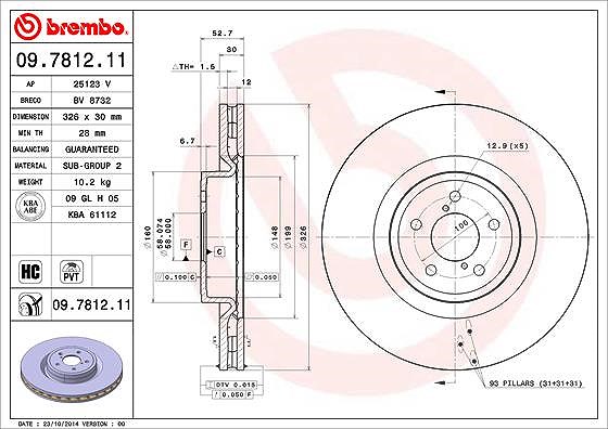 Brembo 1x Bremsscheibe [Hersteller-Nr. 09.7812.11] für Subaru