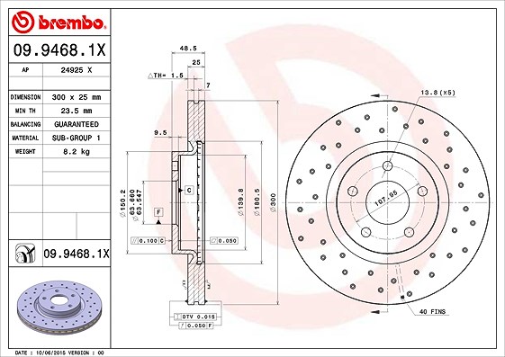 Brembo Bremsscheibe Vorderachse Belüftet [Hersteller-Nr. 09.9468.1X] für Volvo, Ford