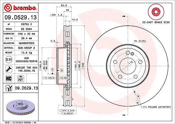 Brembo 1x Bremsscheibe [Hersteller-Nr. 09.D529.13] für Mercedes-Benz