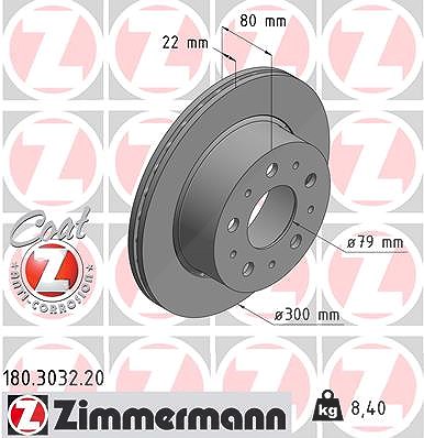 Zimmermann Bremsscheibe [Hersteller-Nr. 180.3032.20] für Fiat, Citroën, Peugeot