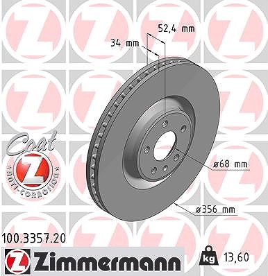 Zimmermann 1x Bremsscheibe Vorderachse Belüftet [Hersteller-Nr. 100.3357.20] für Audi