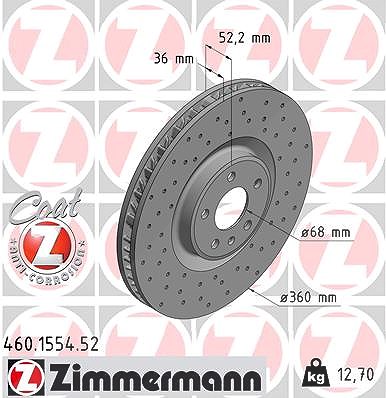Zimmermann 1x Bremsscheibe Vorderachse Links [Hersteller-Nr. 460.1554.52] für Porsche