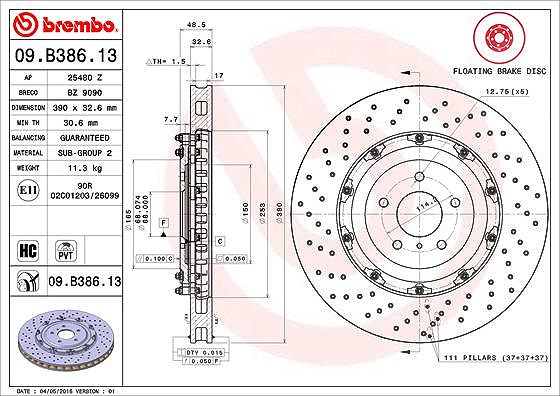 Brembo 1x Bremsscheibe [Hersteller-Nr. 09.B386.13] für Nissan