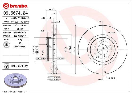 Brembo Bremsscheibe [Hersteller-Nr. 09.5674.21] für Subaru, Toyota