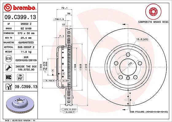 Brembo 1x Bremsscheibe [Hersteller-Nr. 09.C399.13] für BMW