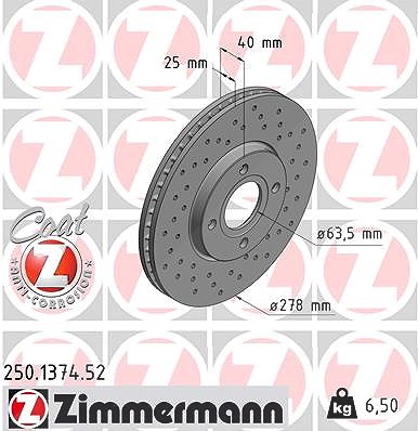 Zimmermann 1x Bremsscheibe [Hersteller-Nr. 250.1374.52] für Ford