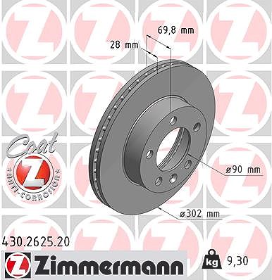 Zimmermann Bremsscheibe Vorderachse Belüftet [Hersteller-Nr. 430.2625.20] für Opel, Nissan, Renault