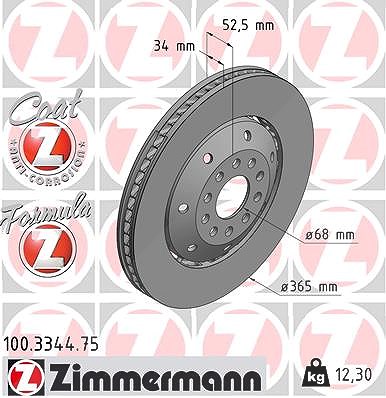 Zimmermann 1x Bremsscheibe Vorderachse Rechts [Hersteller-Nr. 100.3344.75] für Audi