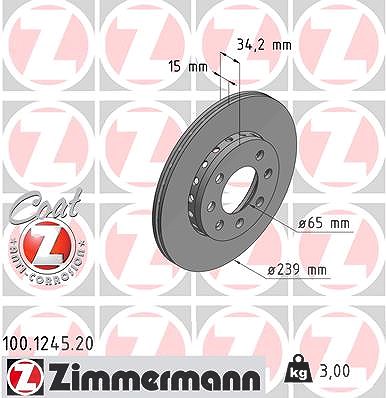 Zimmermann Bremsscheibe [Hersteller-Nr. 100.1245.20] für Audi, VW